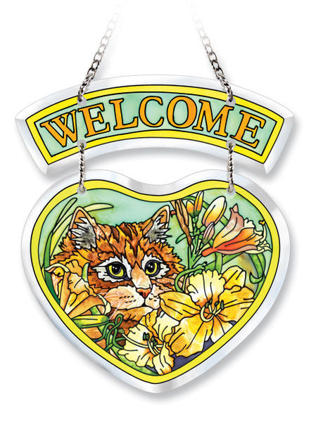 Beveled Heart Suncatcher Ginger the Cat