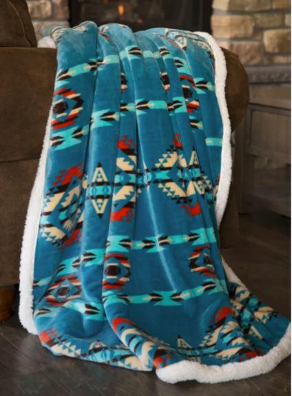 Carstens Turquoise Southwest Fleece Throw