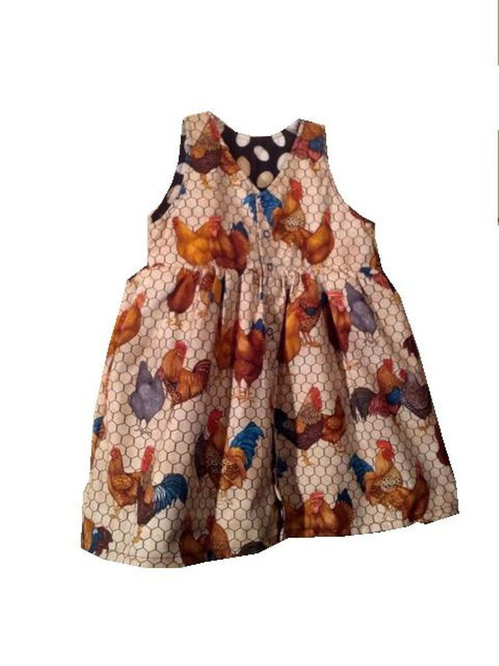 Girls Reversible Jumper Dress- Large- Chickens/Eggs