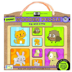 Green Start Chunky Wooden Puzzles - Big and Little: Earth Friendly Puzzles with Handy Carry & Storage Case