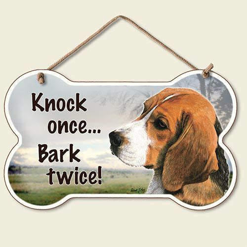 Decorative Wood Sign: Knock Once... Bark Twice - Beagle