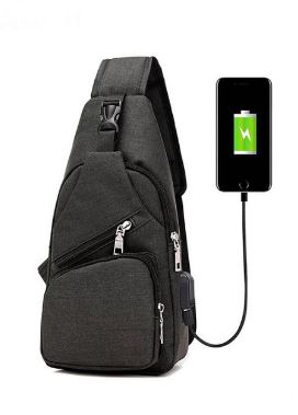 Anti Theft with USB Charging Sling Bag Day Pack- Black