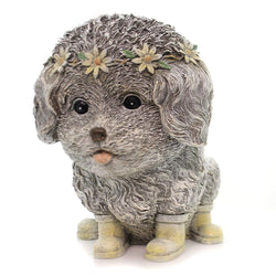 Rainy Day Pudgy Dog Textured Grey 7 x 9 Resin Stone Outdoor Garden Statue