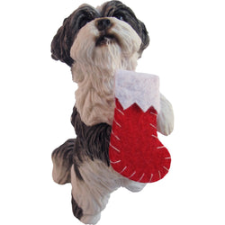 Ornament - Shih Tzu, Silver/White Stocking in Mouth
